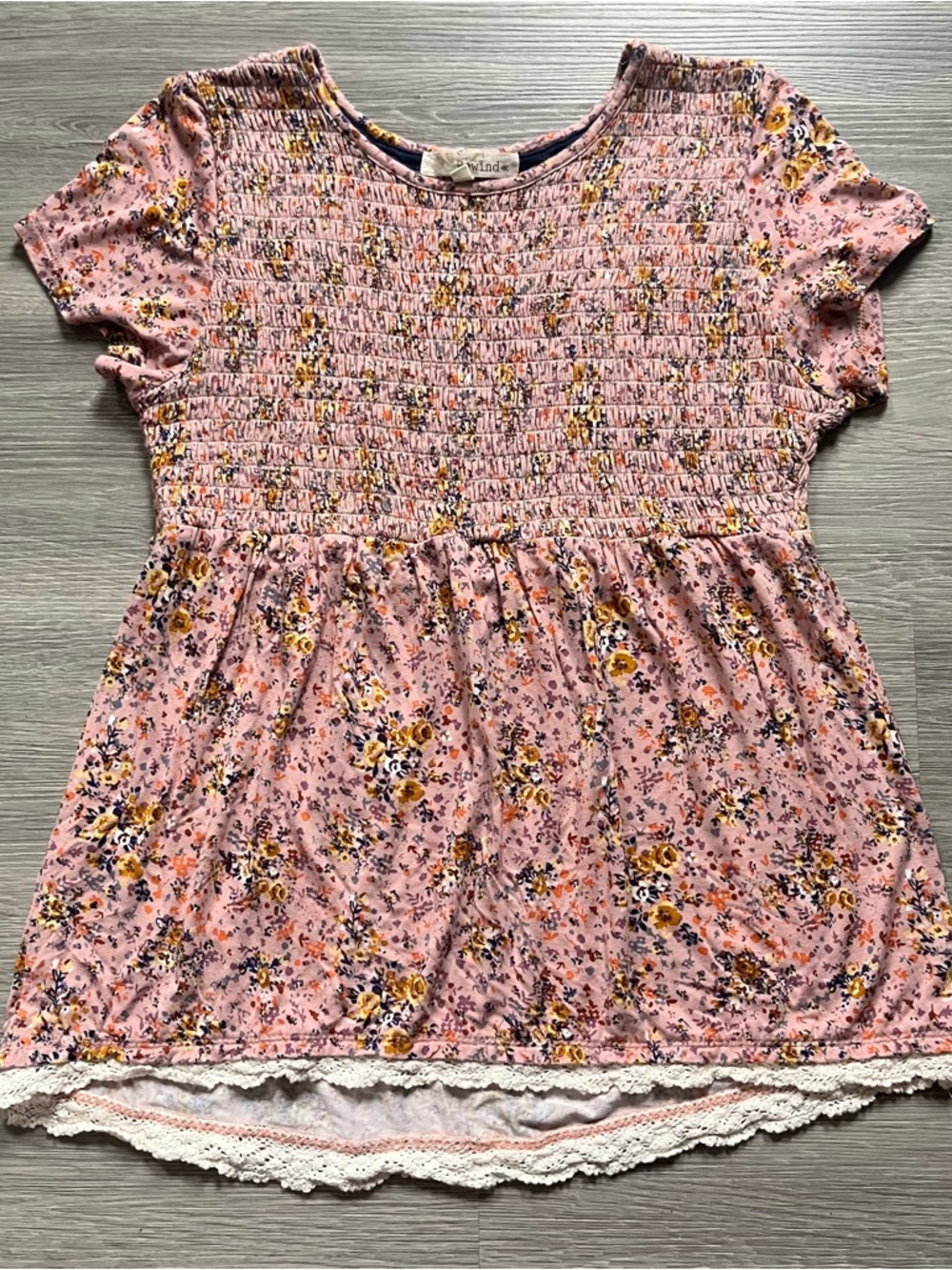 Rewind Pink Floral Smocked Short-Sleeve Tunic